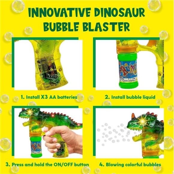 Dinosaur Bubble Machine for Kids 3-5. Dino Bubble Gun LED Lights - Picture 4 of 7